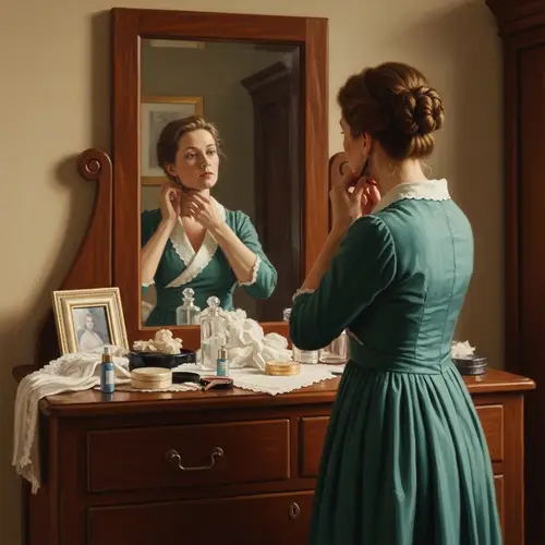 Woman Preparing in Front of Mirror | Oil Painting