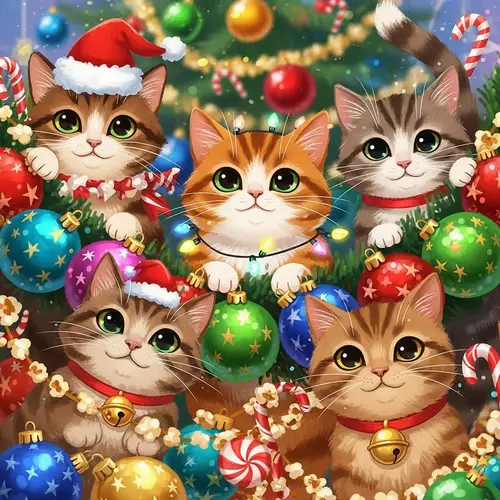 Playful Felines Amidst Yuletide Ornaments - Christmas Delight
