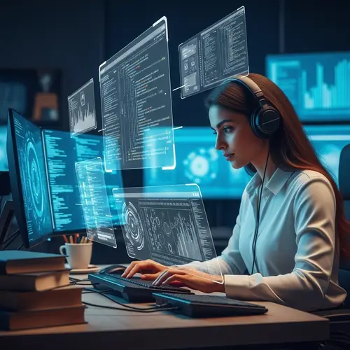 Innovative Female Web Developer in High-Tech Office