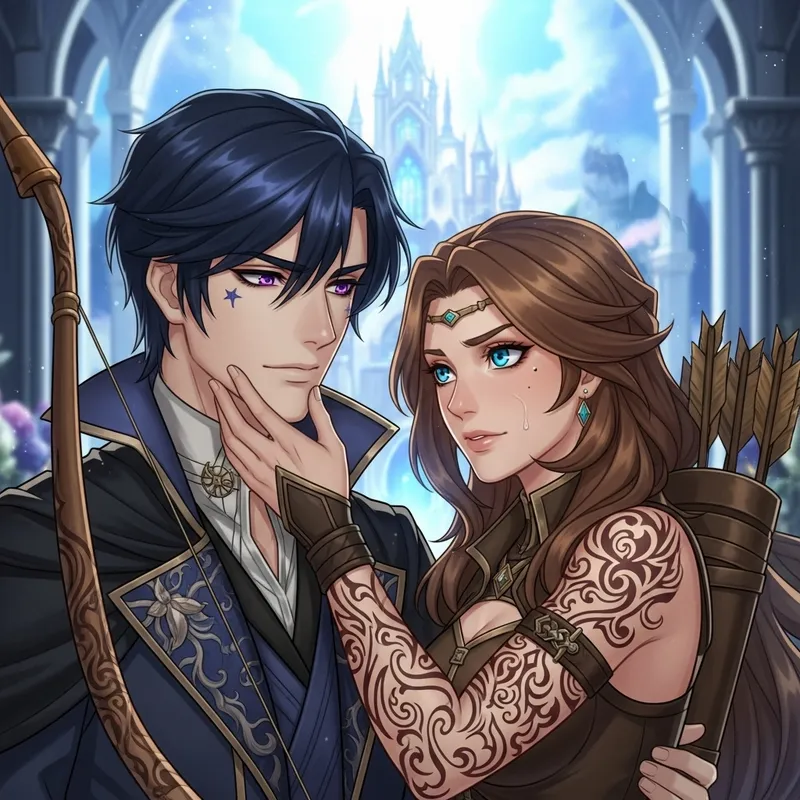 Rhysand and Feyre: Enchanting Fantasy Couple in Mystical Embrace