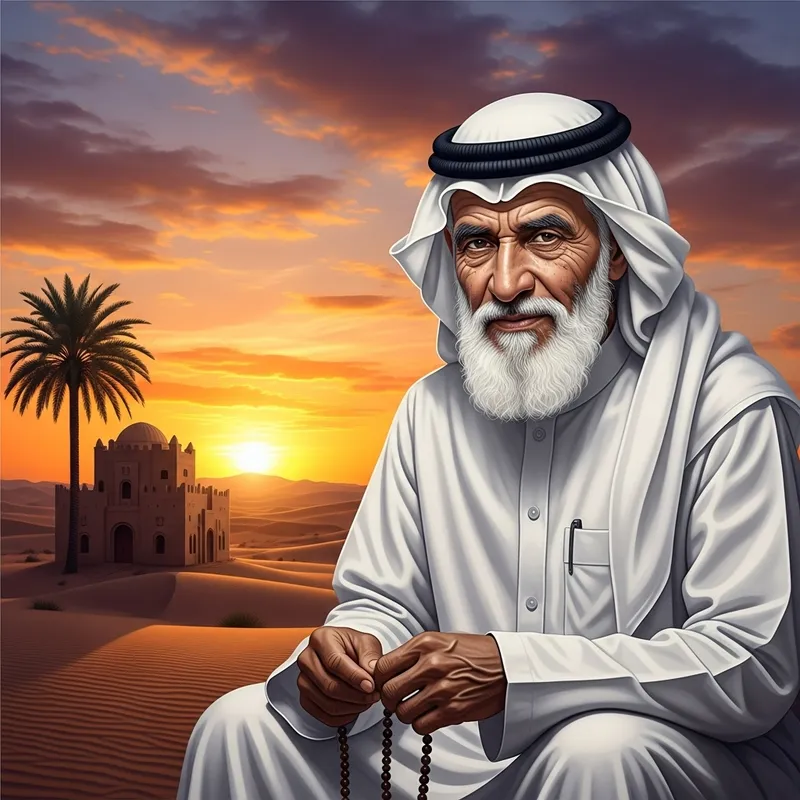 Elderly Qatari Sheikh in Traditional Attire | Wisdom & Faith