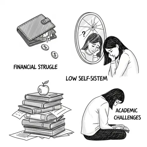 Interpretative Sketch: Financial Struggle, Low Self-esteem, Academic Challenges