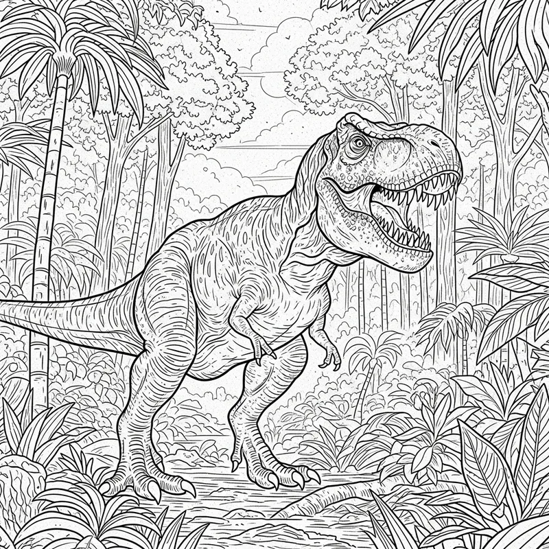 Majestic T-Rex Roaring in Prehistoric Jungle Art