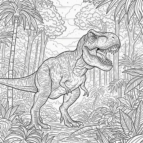 Majestic T-Rex Roaring in Prehistoric Jungle Art