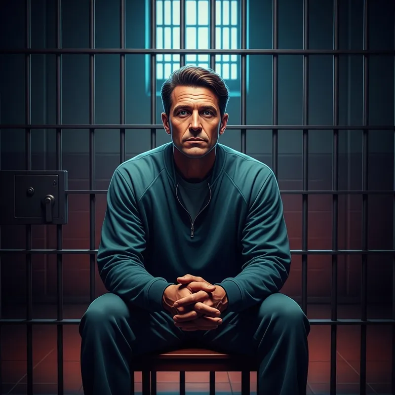 Vibrant Hyperrealism: Intense Jail Scene with Dramatic Lighting