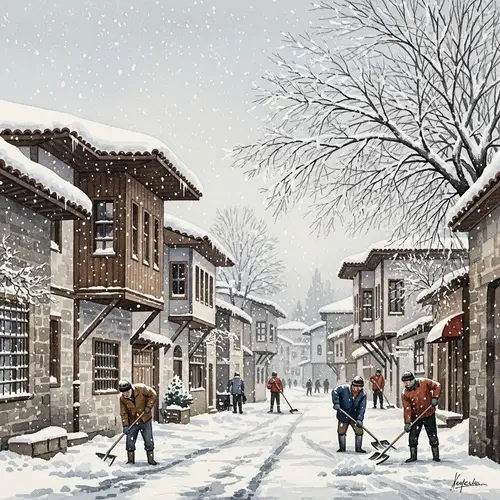 Snowy Day in Turkey Watercolor Painting