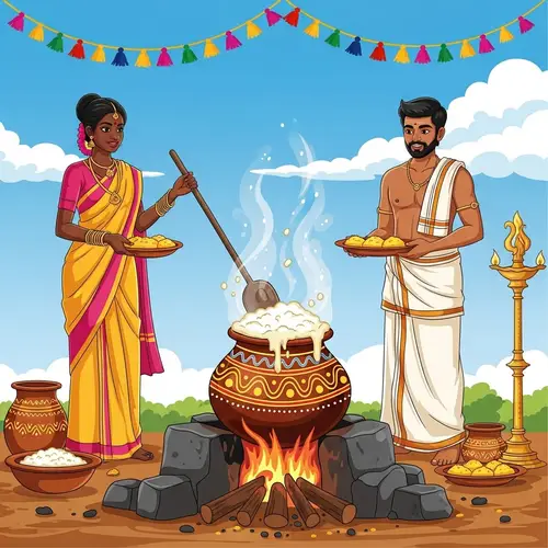 Traditional Pongal Harvest Festival Celebration in South India