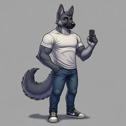 Male Grey German Shepherd Fursona Character Design