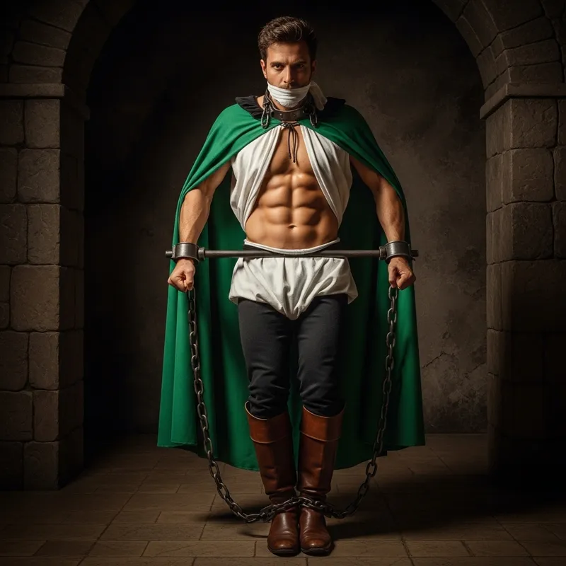 Courage and Captivity: Intrepid White Prince in Emerald Green Cape Courage and Captivity: Intrepid White Prince in Emerald Green Cape