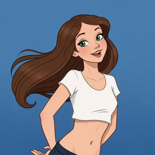 Digital 20-Year-Old Girl in White Crop Top | Whimsical Aesthetic Illustration