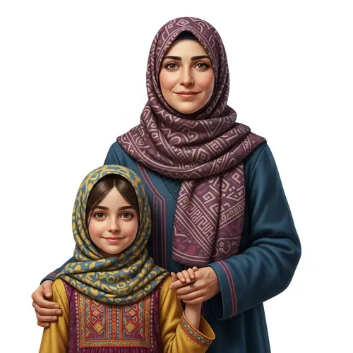 Middle-Eastern Muslim Mother and 12-year-old Daughter Portrait