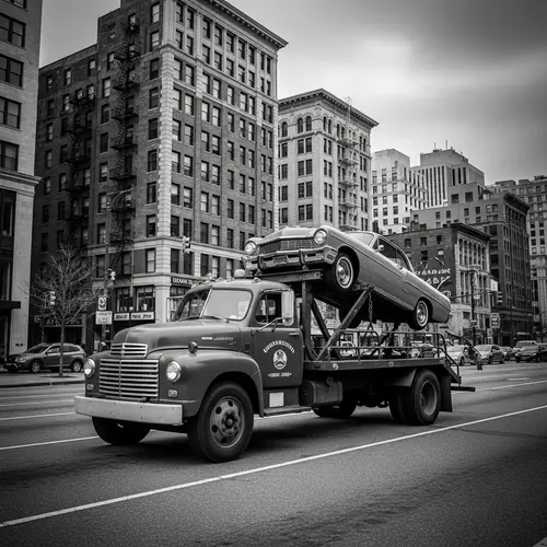Vintage Tow Truck & Classic Car - City Noir Photography