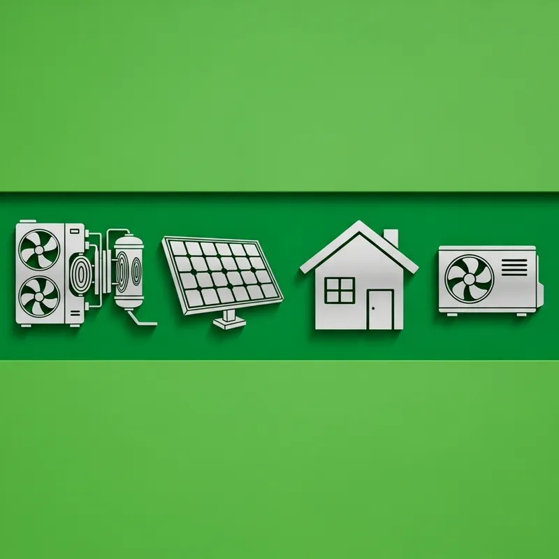Green Energy Icons - Heat Pump, Solar Panels, Home, Air Conditioning