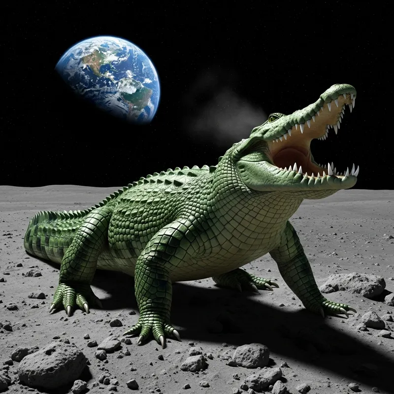 Crocodile on the Moon | Lunar Landscape with Earth View Crocodile on the Moon | Lunar Landscape with Earth View