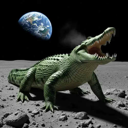 Green Crocodile on Moon | Lunar Landscape with Earth View