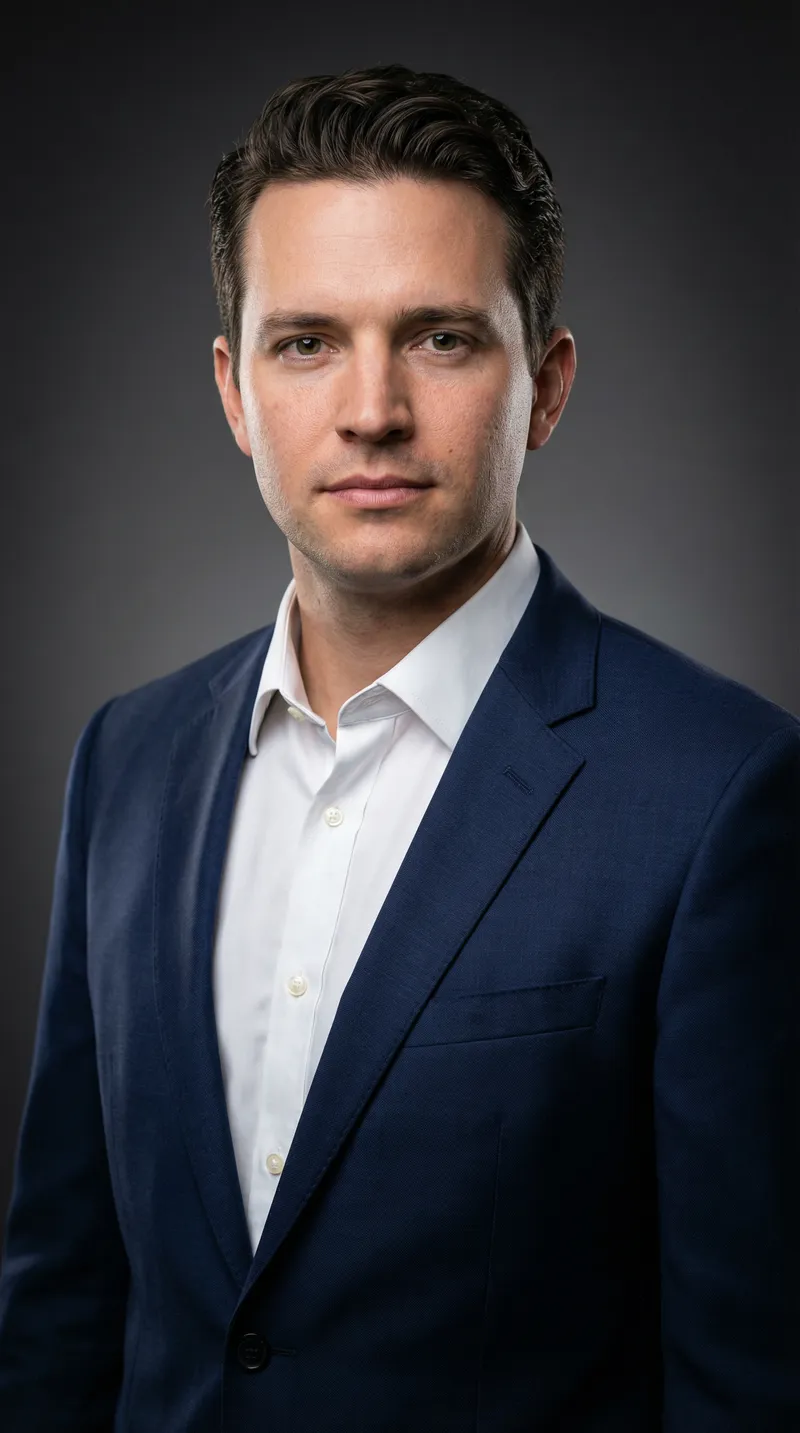 Professional 8K Headshot in Navy Suit