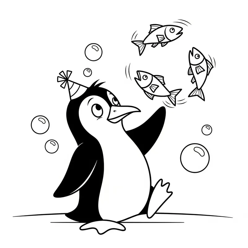 Funny Penguin Coloring Page for Young Kids | Vintage Style