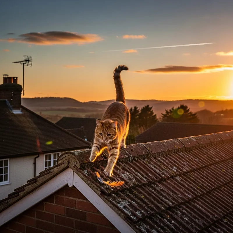 Cat Playing on Roof - Capture Whimsical Moments