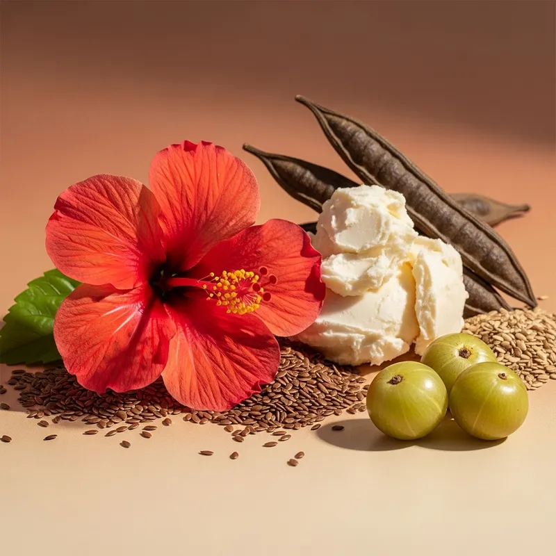 Vibrant Hibiscus Flower, Shea Butter & Herb Background