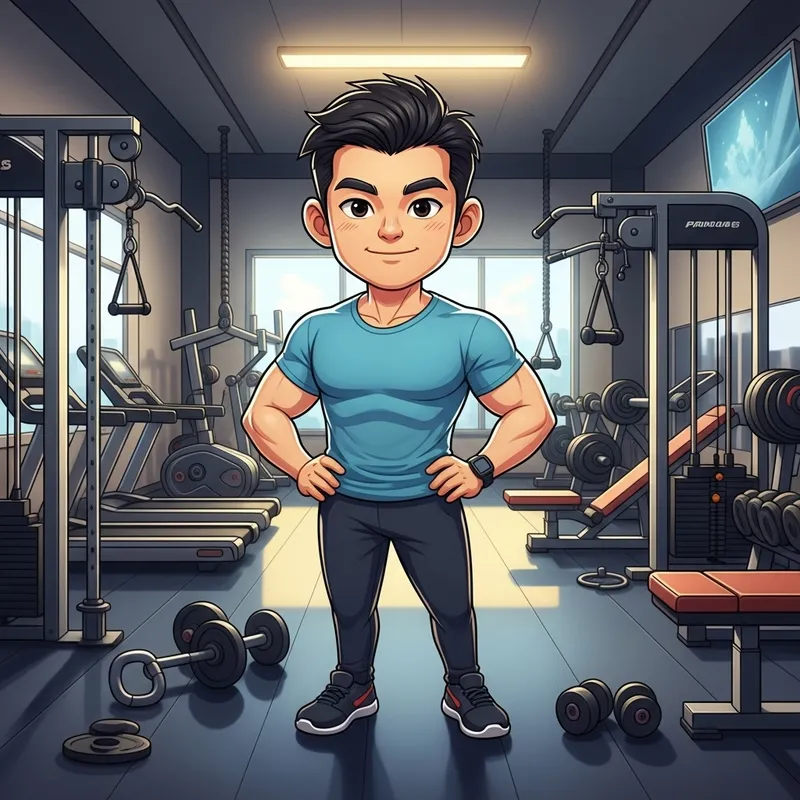 Vibrant Cartoon Personal Trainer in Gym