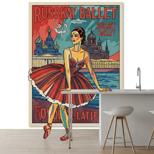 Vibrant Russian Ballerina Retro-Style Poster Art