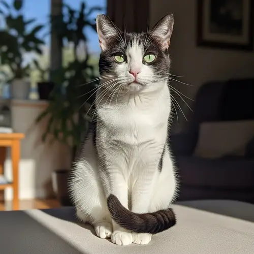 Graceful Black and White Domestic Cat with Striking Green Eyes