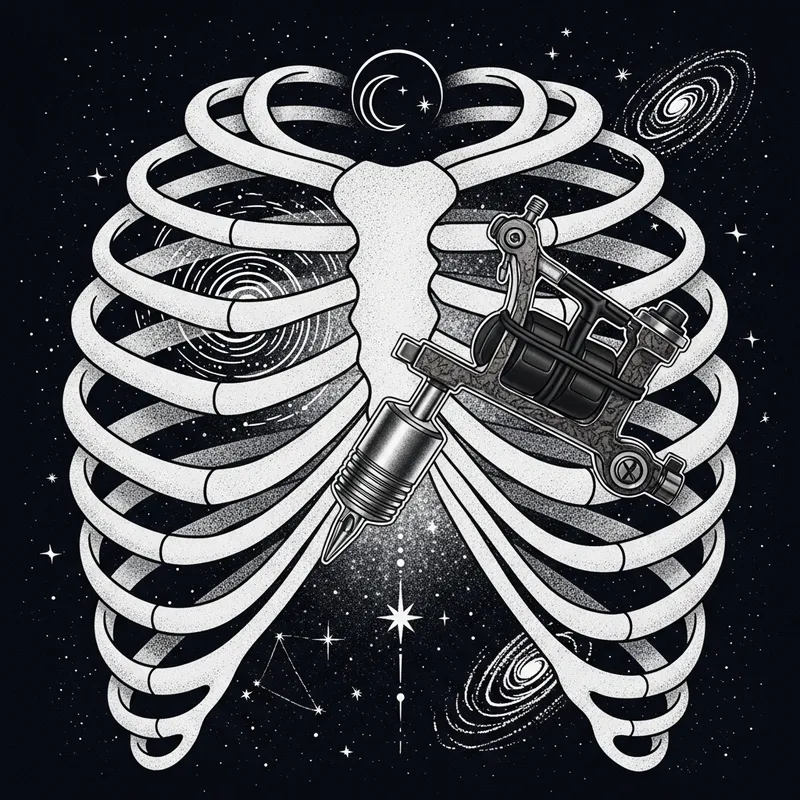 Thai-Inspired Delicate Celestial Rib Cage Tattoo