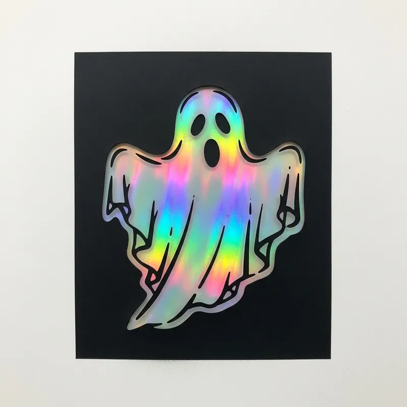 Black and White Ghost Stencil with Mesmerizing Holographic Interior