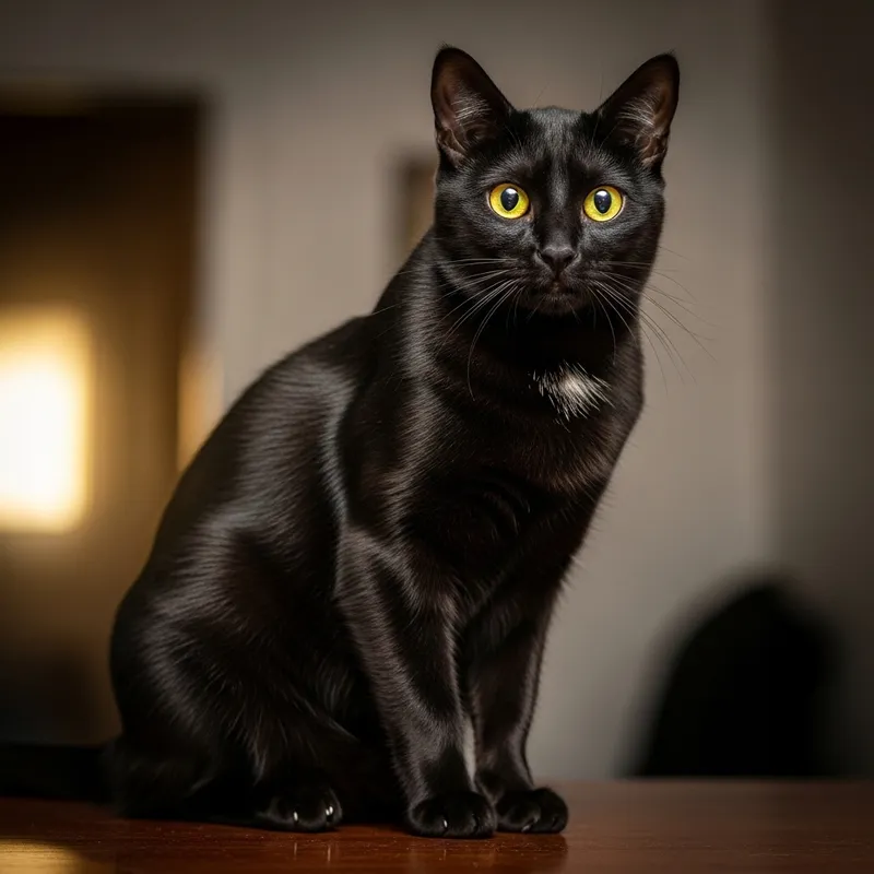 Elegant Black Cat with Bright Yellow Eyes