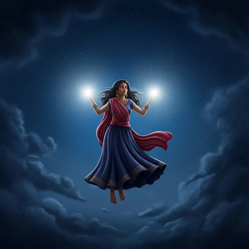 Enchanting Girl Among Night Sky Lights