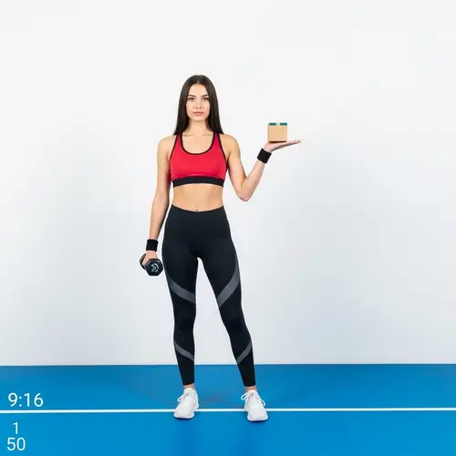 Young Brunette Woman in Sportswear on Gym Stage