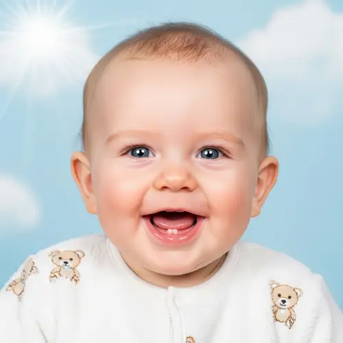 Cheerful and Healthy Baby Boy in Fluffy White Onesie