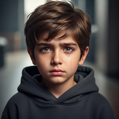 South Asian Boy in Oversized Hoodie with Intense Emotions