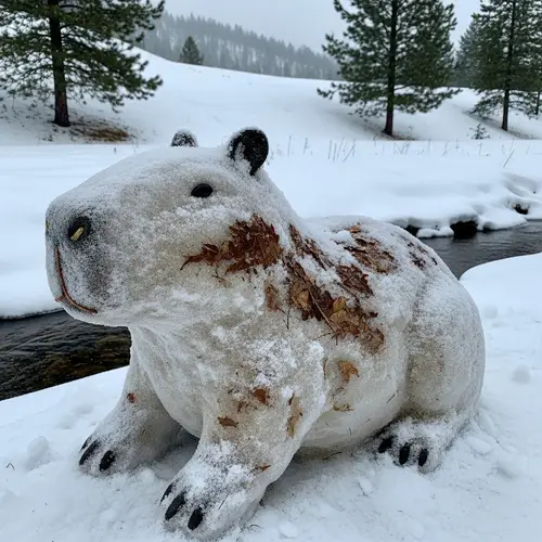 Snow Capybara Sculpture | Unique Winter Art