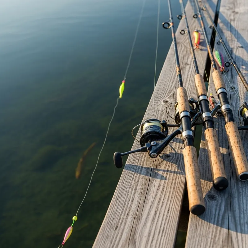 Idyllic Fishing Scene with Vintage Rods | Tranquil Fishing Adventure