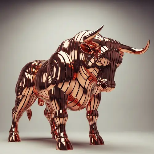 Majestic Bull Sculpture Crafted from Gleaming Copper Plates