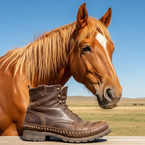 Unique Orange Horse Beside a Rustic Boot