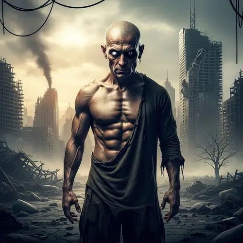 Black and White Apocalyptic Portrait with Unique Feature