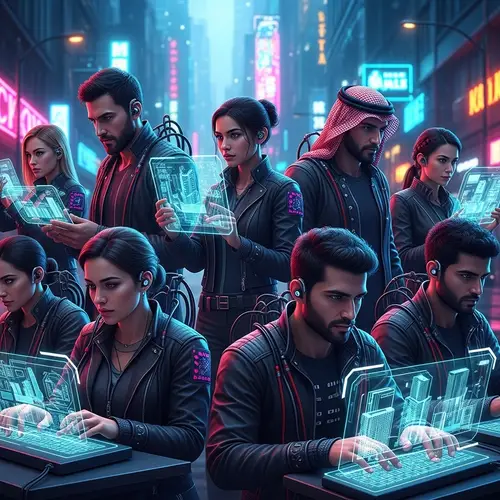 Futuristic Cyber Criminals in Diverse Cityscape