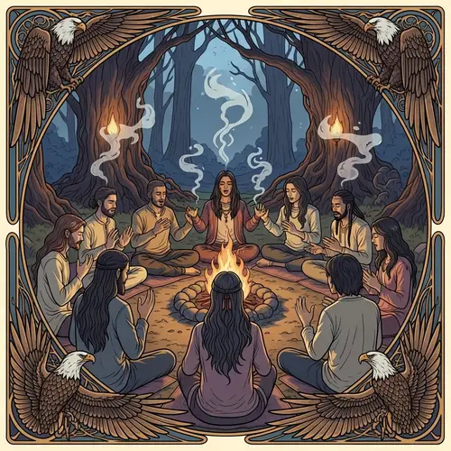 Diverse Shamanic Circle Chanters in Spiritual Song
