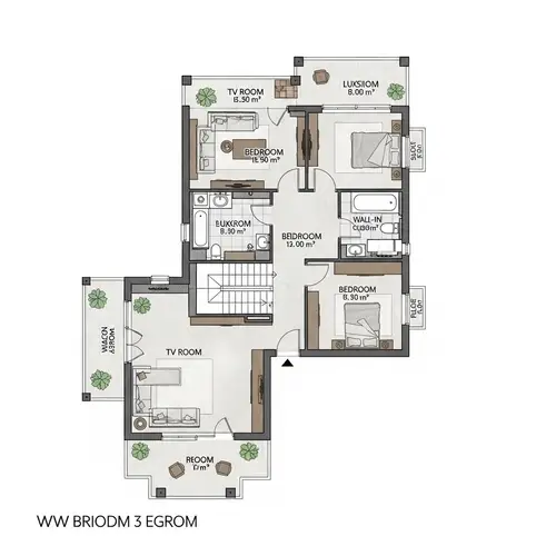 Modern 3-Bedroom House Floor Plan Blueprint