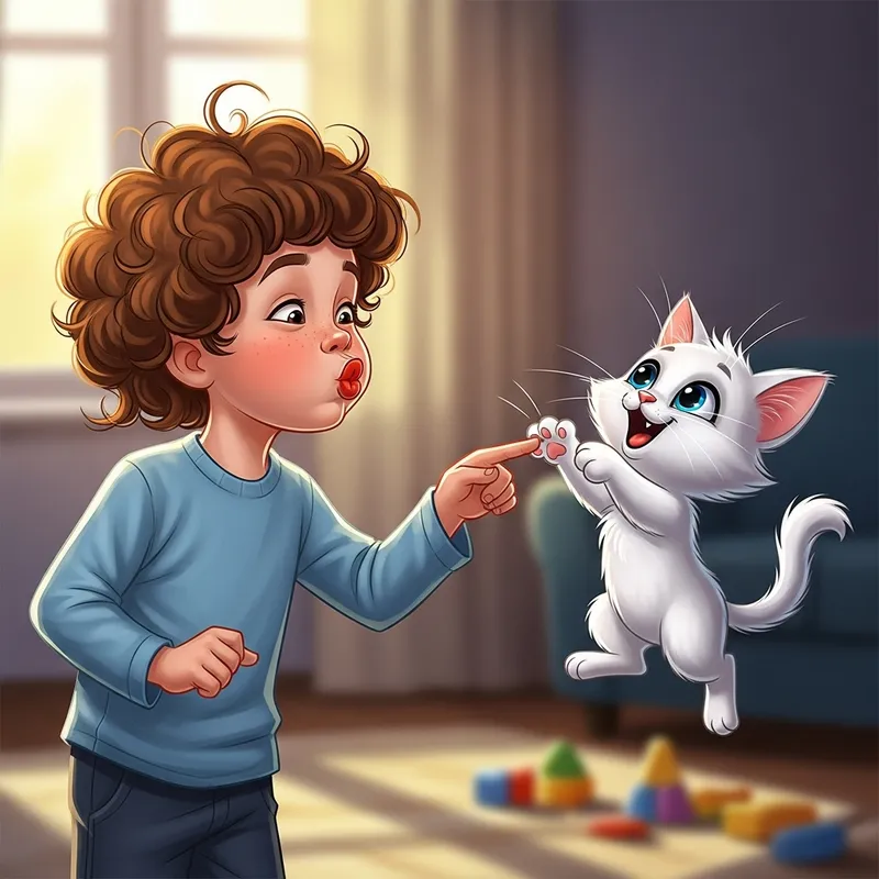Adorable Kid Boy with Red Lip, Wig, and Cute Cat Clipart