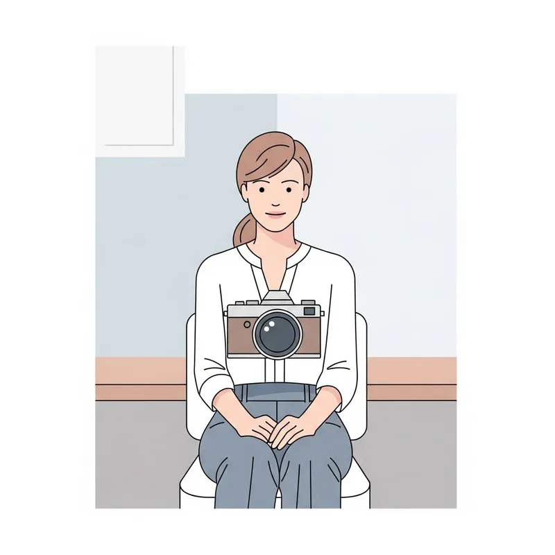 Minimalistic Vector Art of White Woman Sitting in Front of Camera Minimalistic Vector Art of White Woman Sitting in Front of Camera