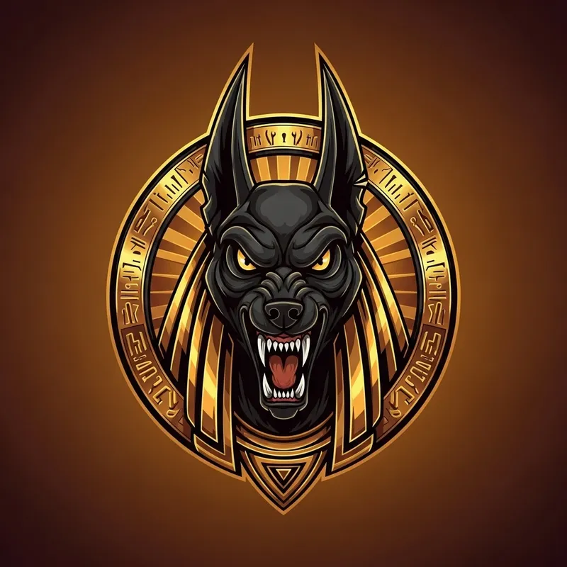 Golden Anubis Emblem: Mythological God in Aggressive Pose
