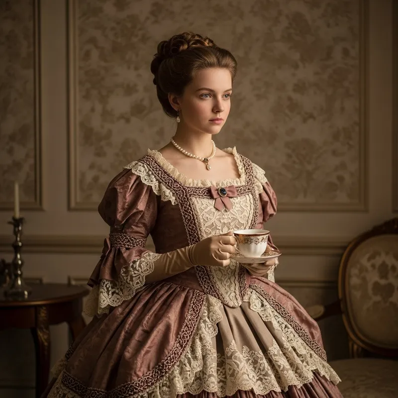Wealthy Victorian Girl in Lavish Gown