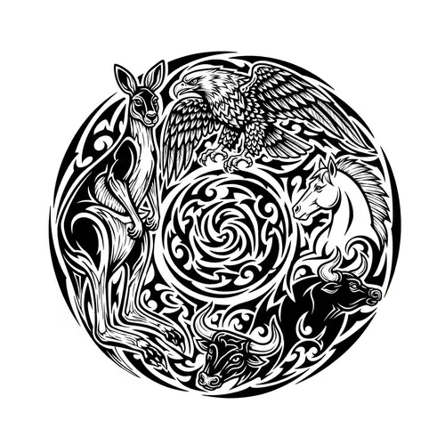 Black and White Tribal Tattoo Illustration | Dynamic Animal Composition