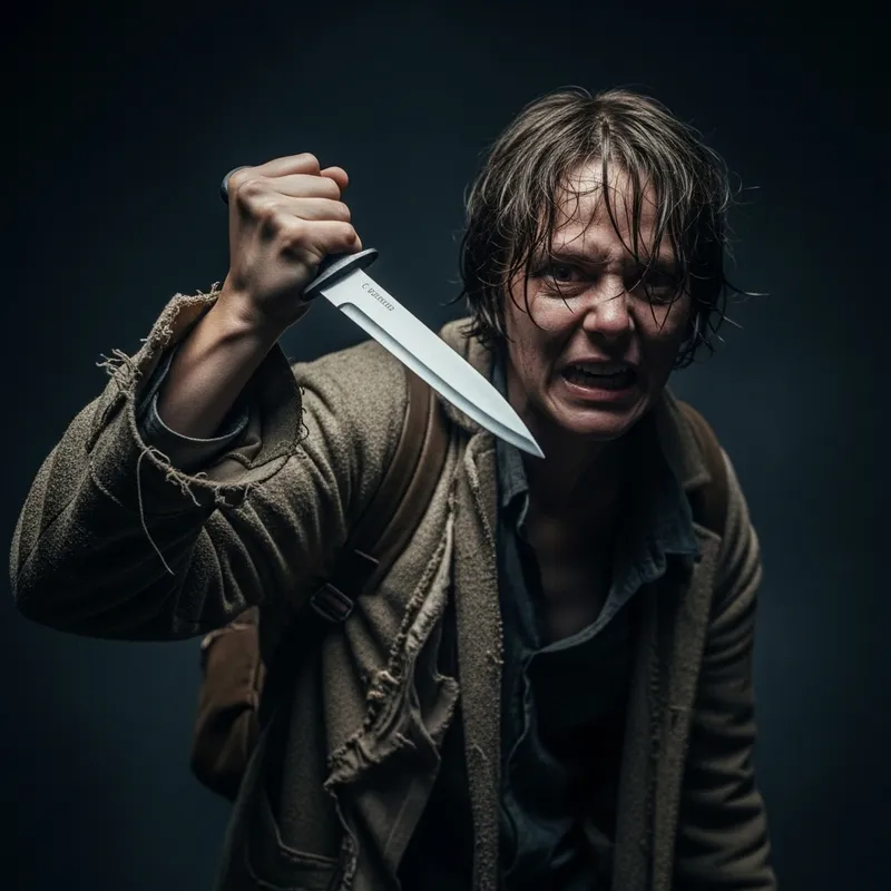 Madman with Knife: Intense Image of Unsettling Madness Madman with Knife: Intense Image of Unsettling Madness