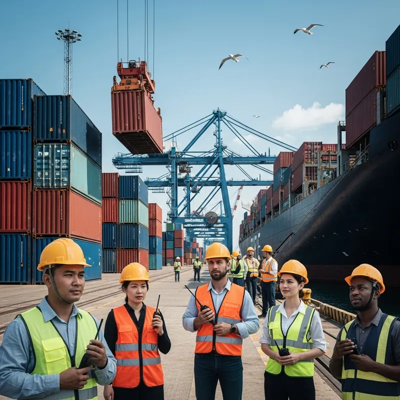 Shipping Port Scene: Industrial Ballet of Water, Steel