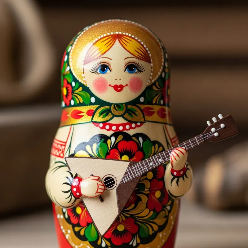 Russian Matryoshka Doll with Balalaika - Traditional Souvenir