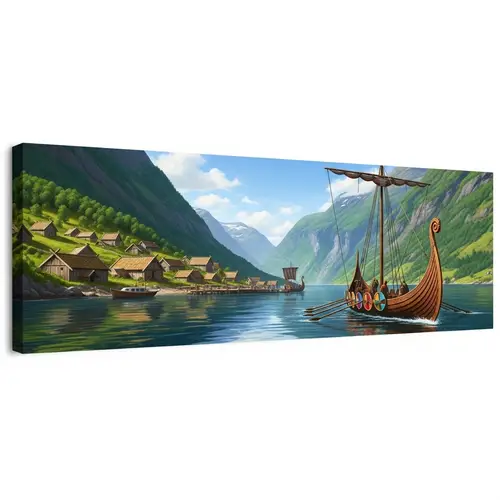 Majestic Viking Longship Sailing in Picturesque Fjord
